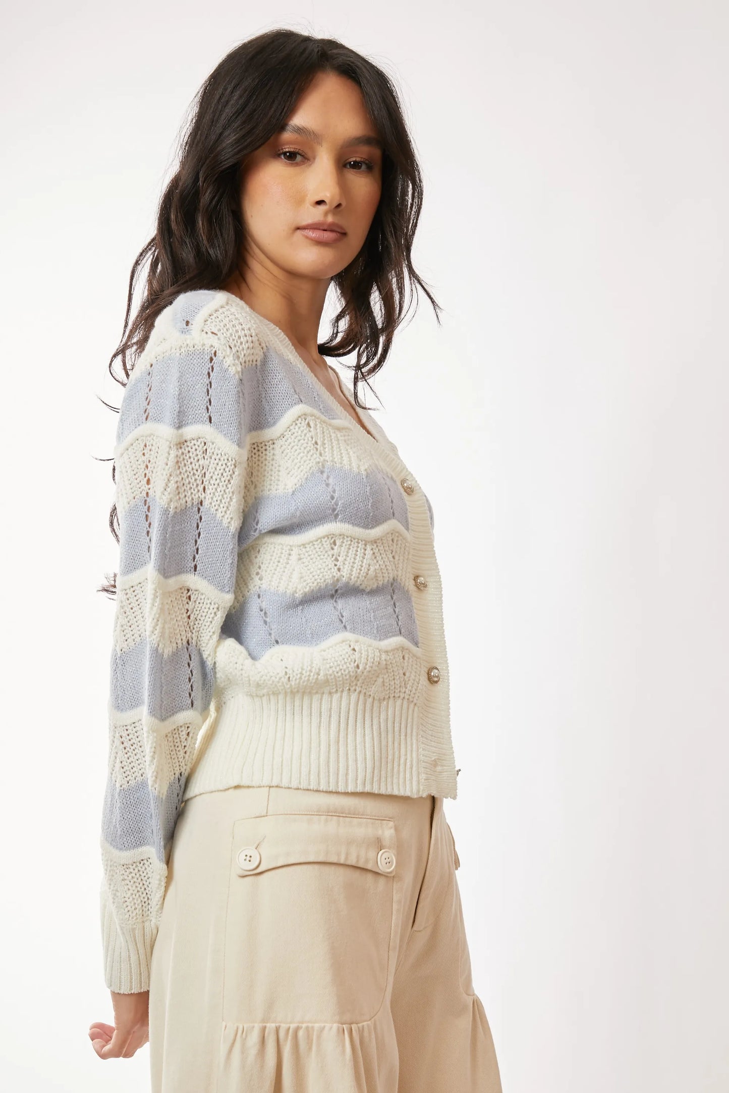 Image of Davi & Dani Button Up Front V Neckline Cardigan Sweater | Queeble.shop