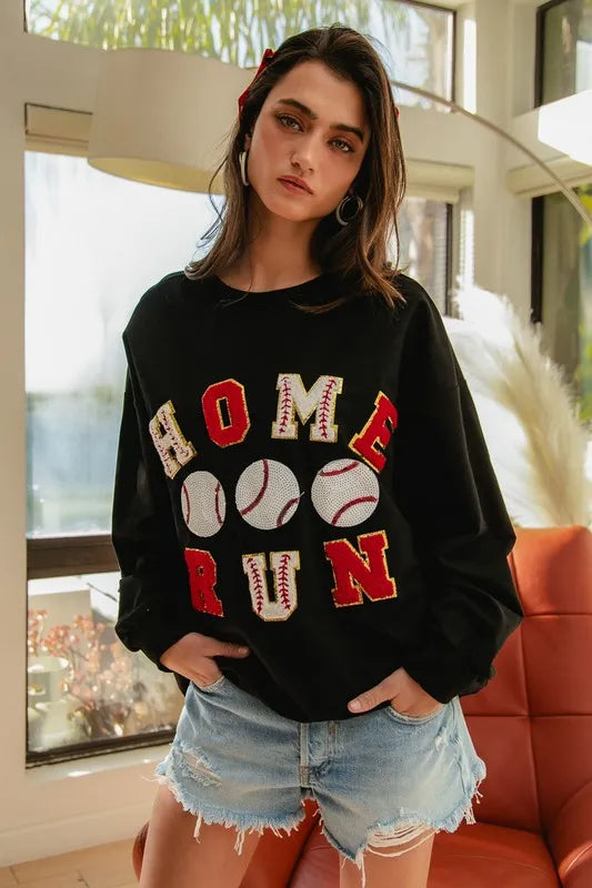 Image of BiBi Baseballs Homerun Patches French Terry Sweatshirt | Queeble.shop
