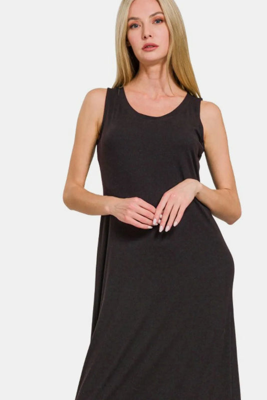 Image of Zenana Scoop Neck Wide Strap Tank Dress | Queeble.shop