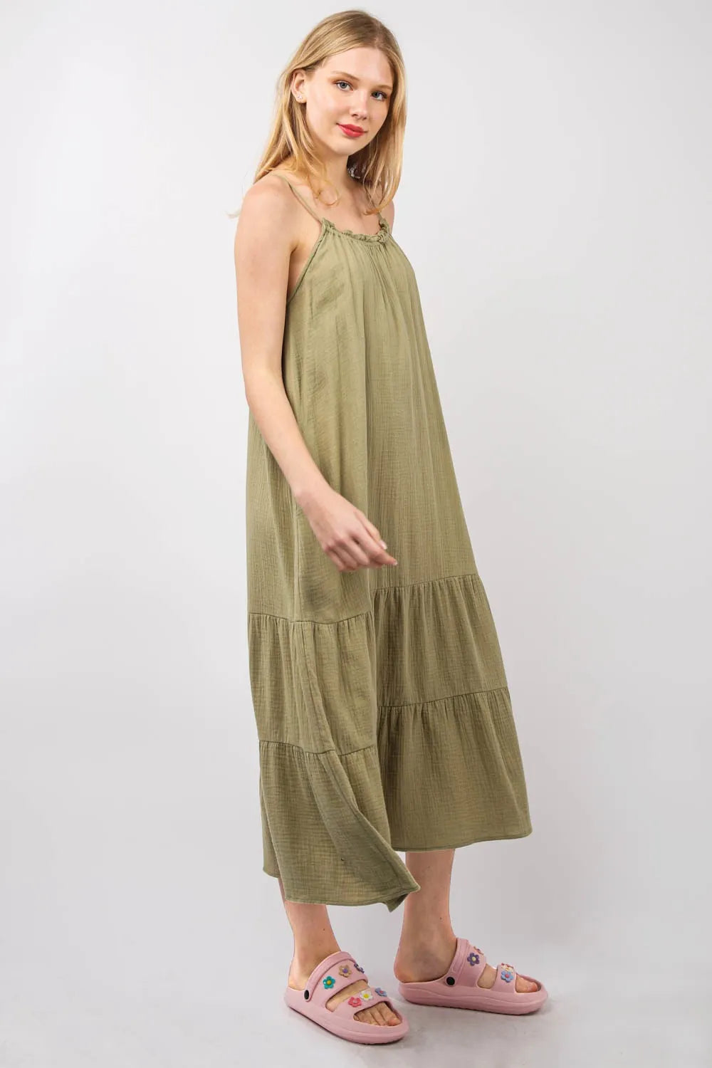 Image of VERY J Ruffled A-Line Midi Cami Dress | Queeble.shop