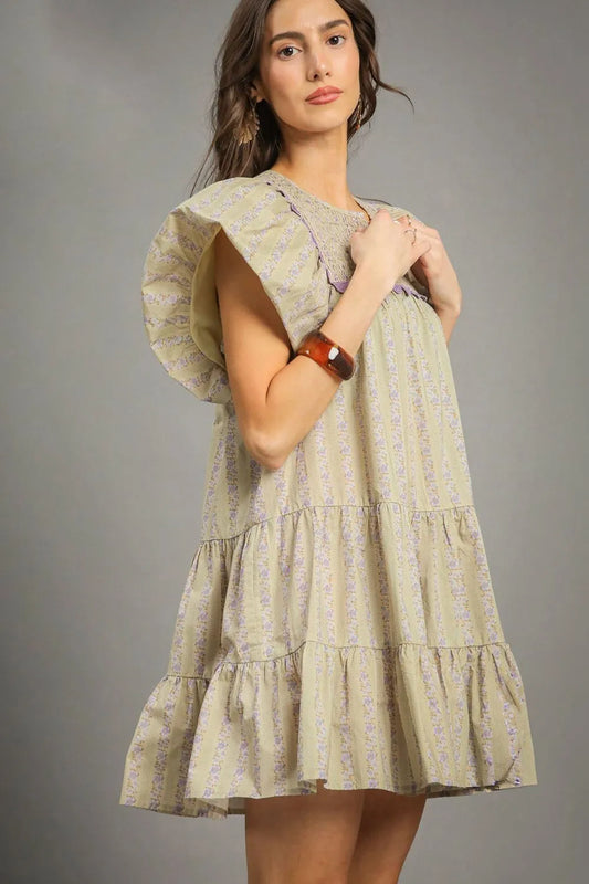 Image of Umgee Floral Ruffled Cap Sleeve Tiered Mini Dress | Queeble.shop