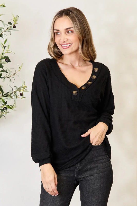 Image of Zenana Buttoned Long Sleeve Blouse | Queeble.shop