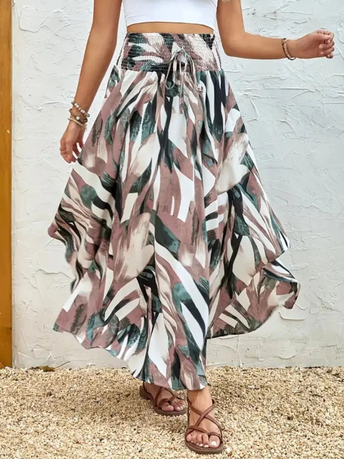 Image of Asymmetrical Smocked Printed Skirt | Queeble.shop