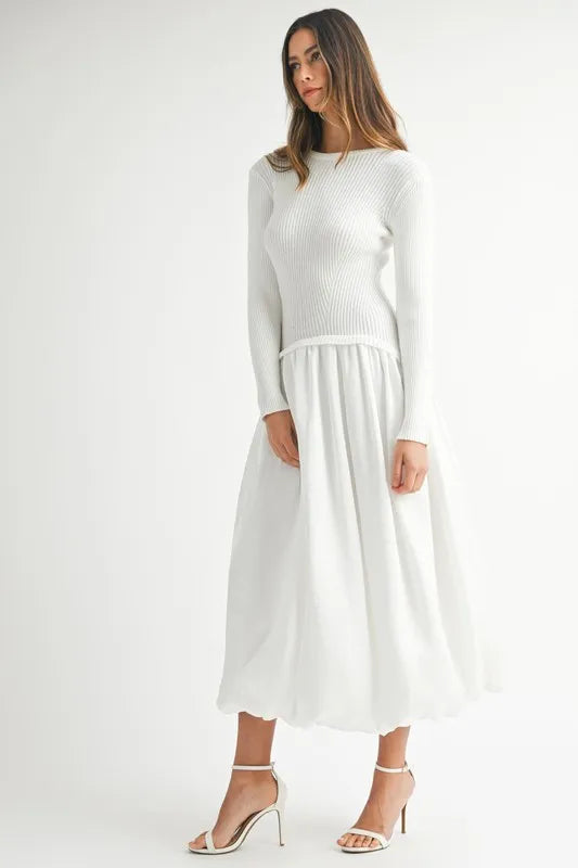 Image of MABLE Ribbed Poplin Mix Midi Sweater Dress | Queeble.shop