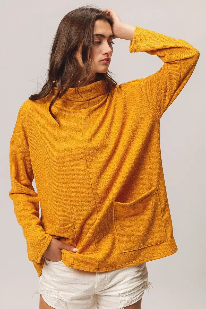 Image of BiBi Piper Rib Double Pocket Turtle Neck Sweater | Queeble.shop