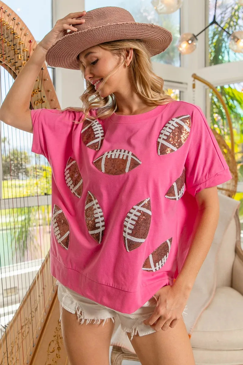 Image of BiBi Game Day Sequins Patched Half Sleeves Top | Queeble.shop