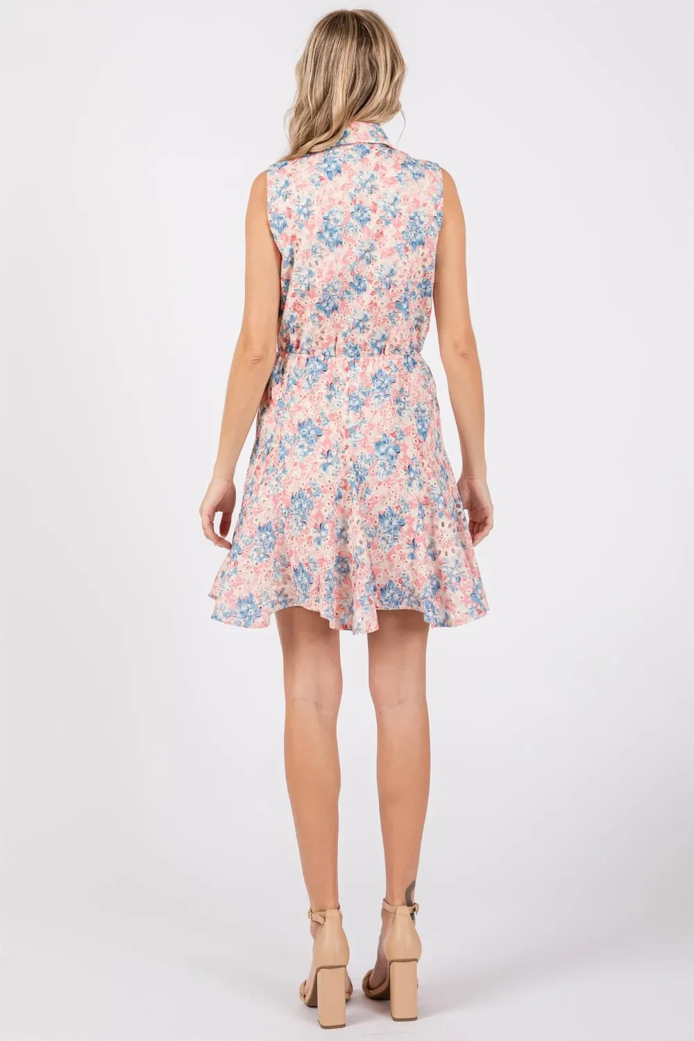 Image of GeeGee Full Size Floral Eyelet Sleeveless Mini Dress | Queeble.shop