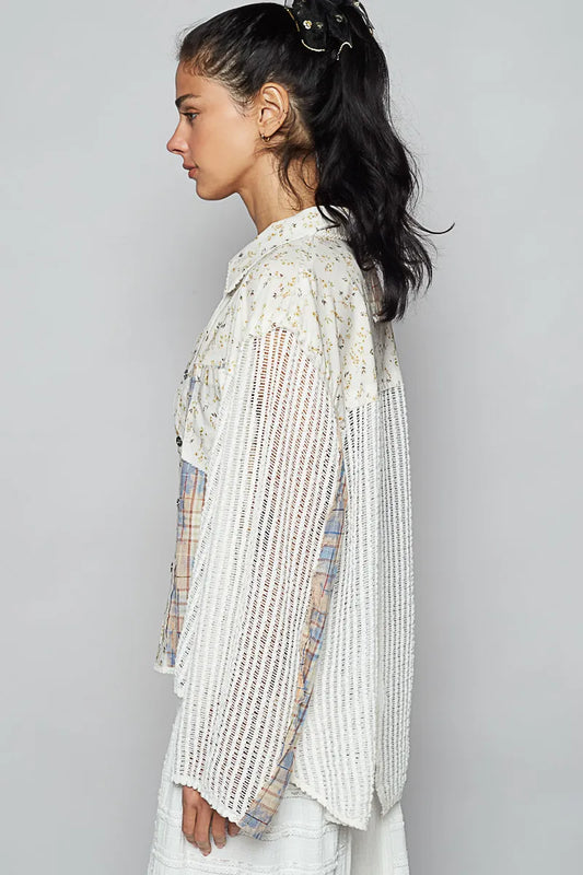 Image of POL Floral Slit Back Plaid Patchwork Shirt | Queeble.shop