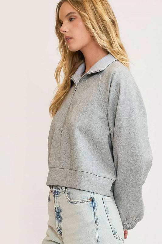 Image of Umgee Full Size Half Zip Cropped Sweatshirt Plus Size | Queeble.shop