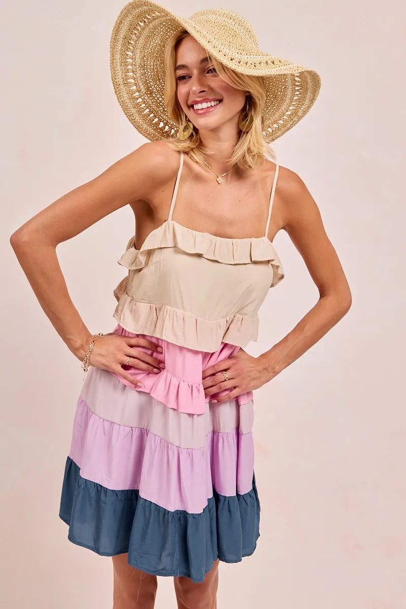 Image of BiBi Color Blocked Tiered Dress | Queeble.shop