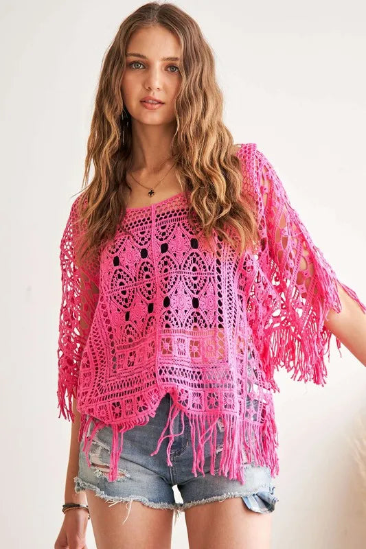 Image of ADORA Fringe Hem Crochet Top | Queeble.shop