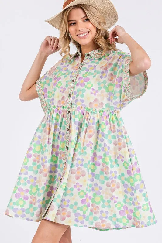 Image of SAGE+FIG Floral Babydoll Short Sleeves Dress | Queeble.shop