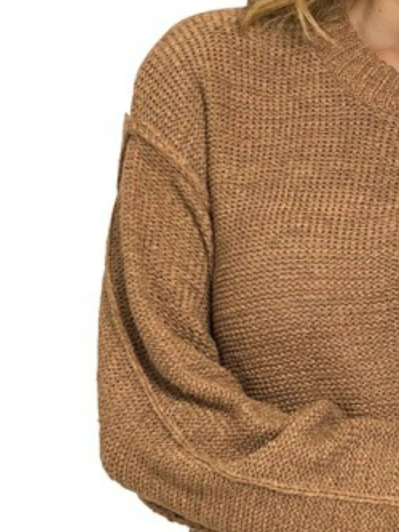 Image of Zenana Exposed Seam Round Neck Sweater | Queeble.shop