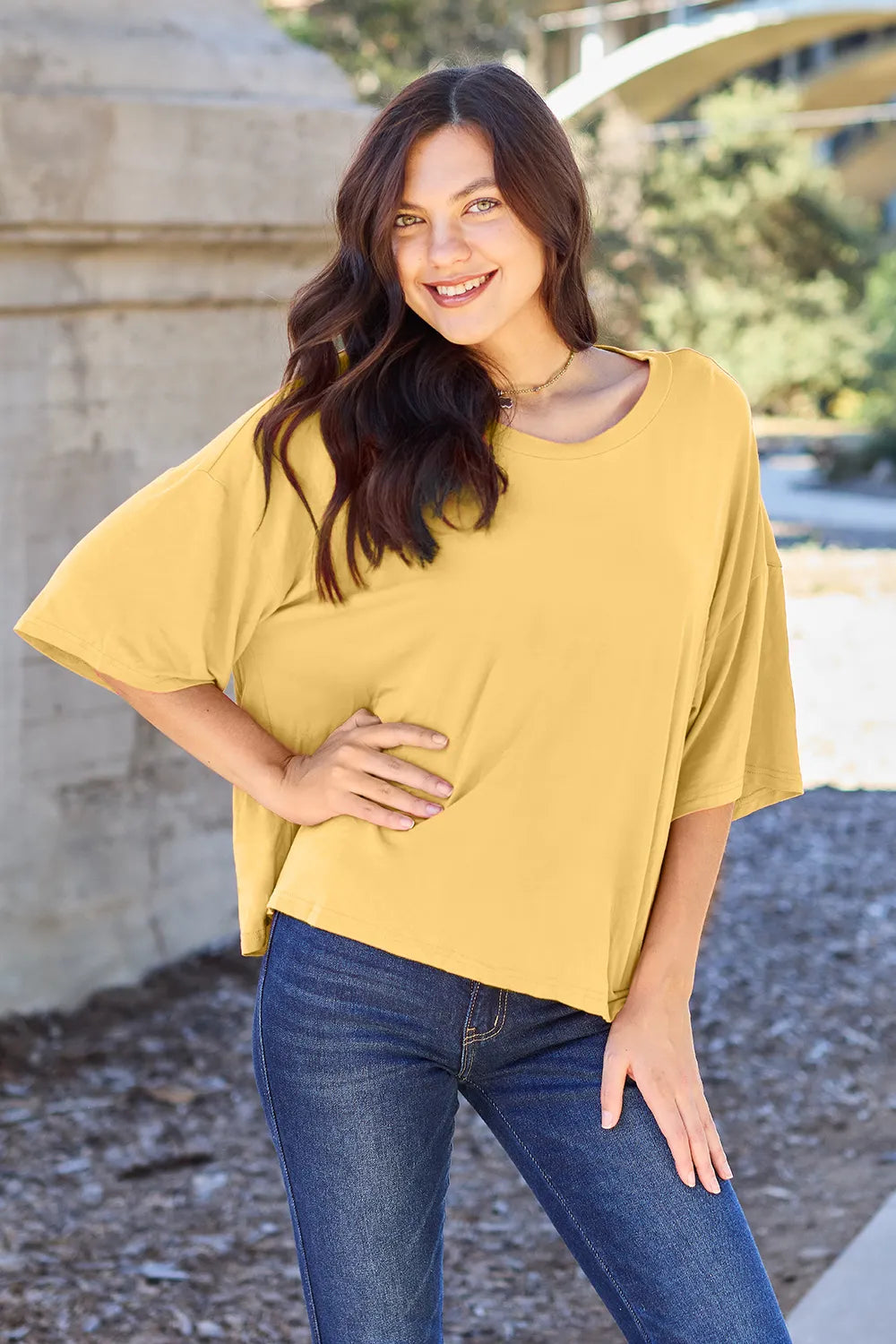 Image of Basic Bae Bamboo Full Size Round Neck Drop Shoulder T-Shirt | Queeble.shop