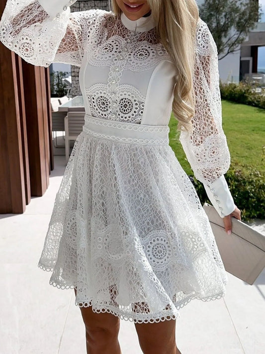 Image of Lace Lantern Sleeve Mini Dress | Queeble.shop