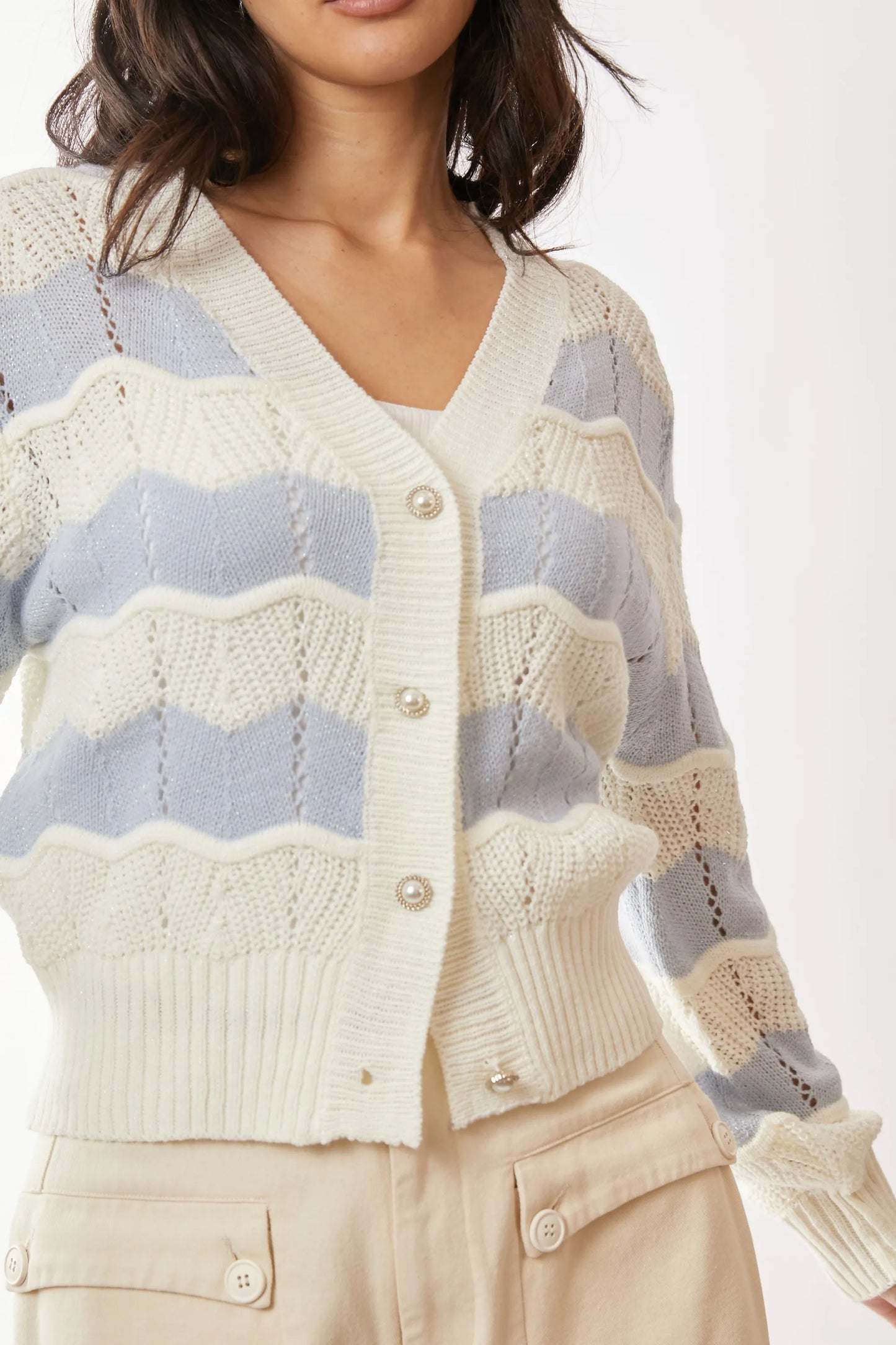 Image of Davi & Dani Button Up Front V Neckline Cardigan Sweater | Queeble.shop