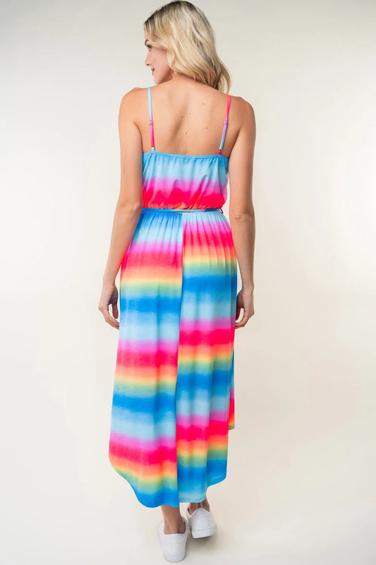 Image of White Birch Full Size Ombre Striped Midi Cami Dress | Queeble.shop