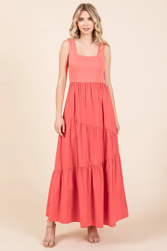 Image of Mittoshop Mix Media Square Neck Maxi Dress | Queeble.shop