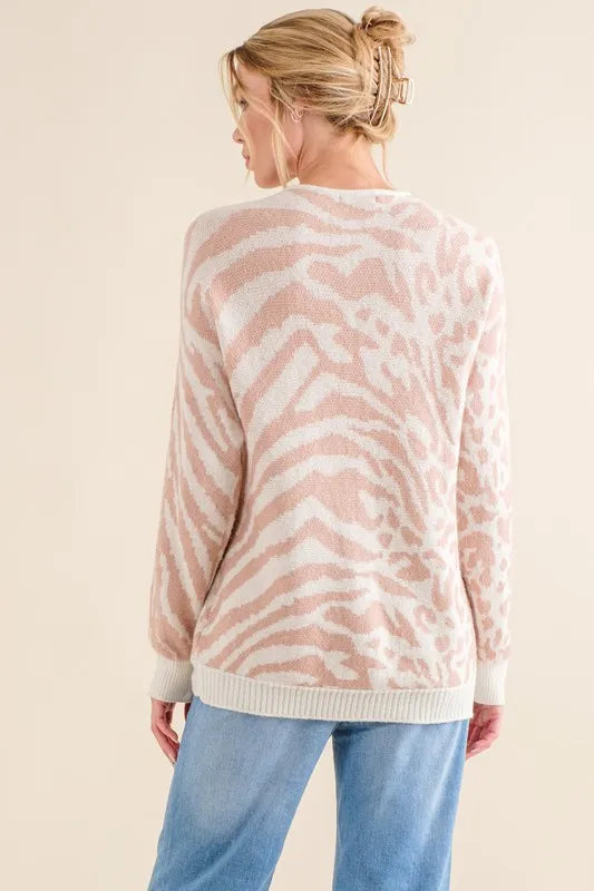 Image of And The Why Leopard Zebra Combo Casual Sweater Top | Queeble.shop