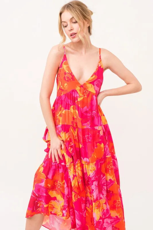 Image of And The Why Floral Tiered Maxi Cami Dress with Pockets | Queeble.shop