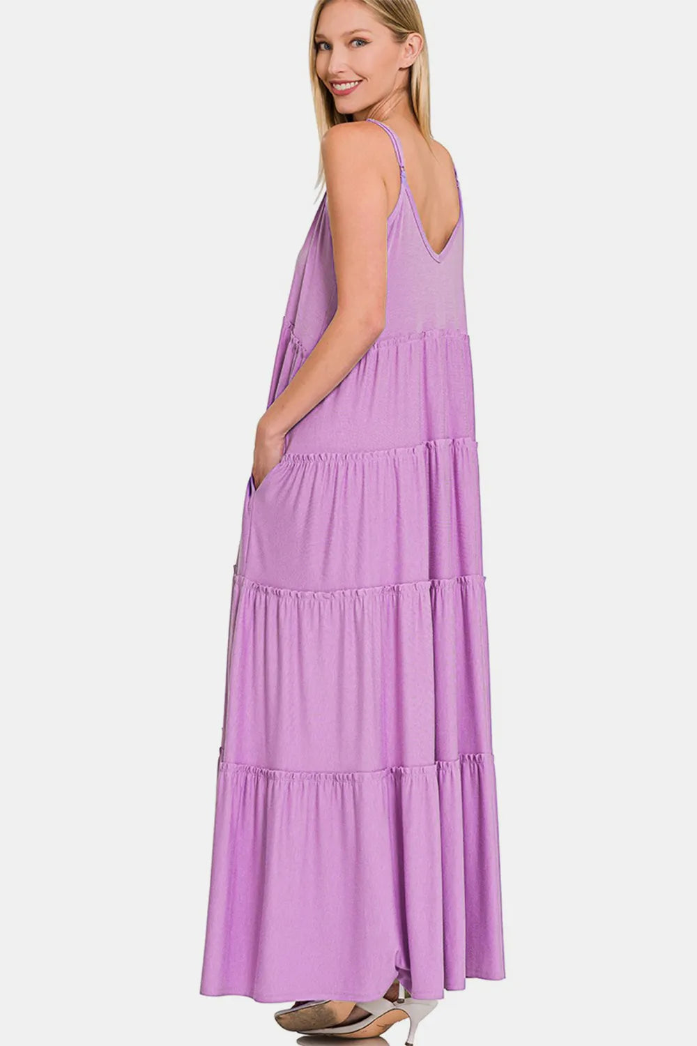 Image of Zenana Frill Tiered V-Neck Maxi Cami Dress | Queeble.shop