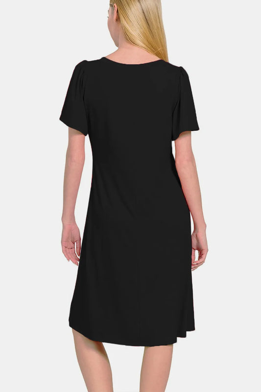 Image of Zenana V-Neck Short Sleeve Dress | Queeble.shop