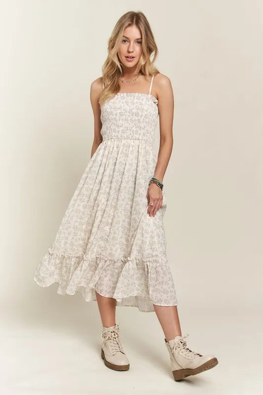 Image of ADORA Smocked Floral Ruffled Hem Cami Dress | Queeble.shop
