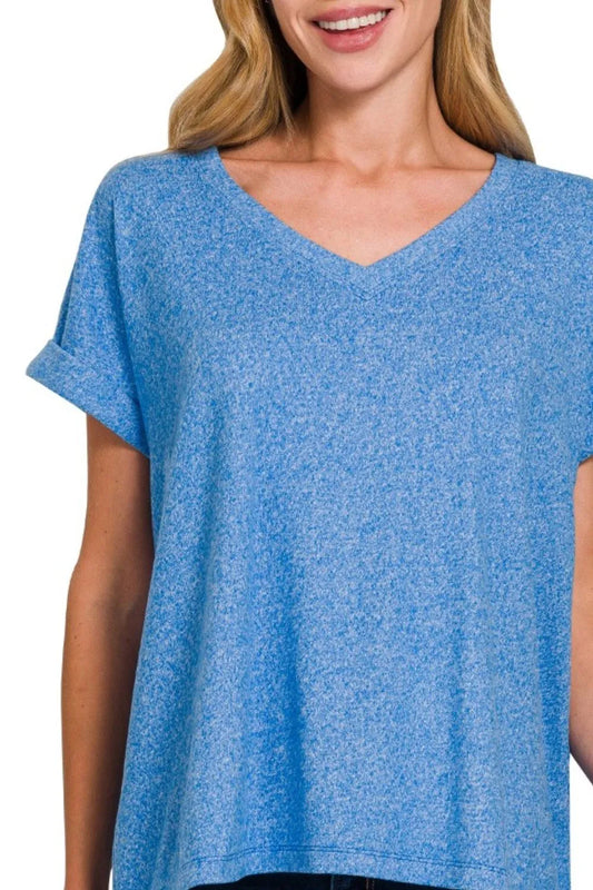 Image of Zenana Soft Melange Hacci V-neck Tee | Queeble.shop