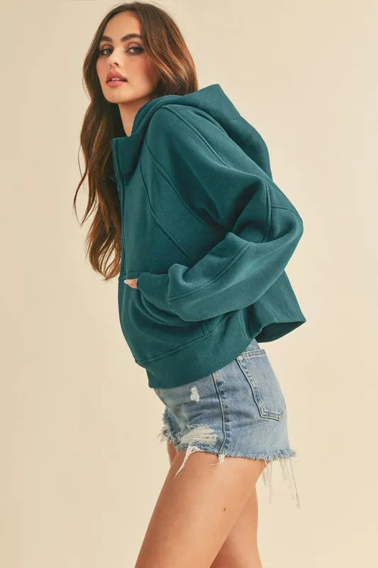 Image of Aemi + Co Half Zip Raglan Sleeve Hoodie with Kangaroo Pocket | Queeble.shop