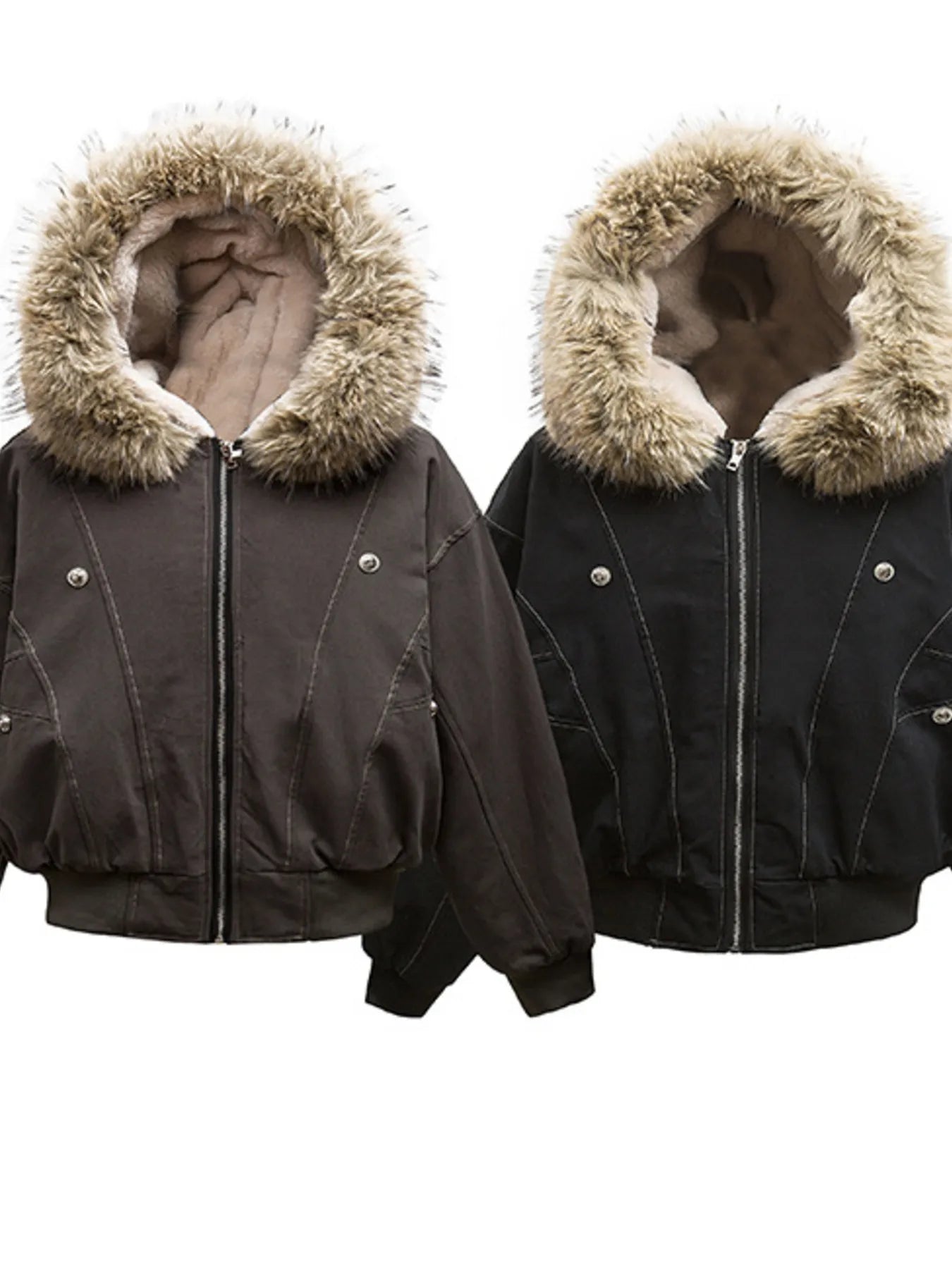 Image of Men's Faux Fur Hooded Zip Up Jacket | Queeble.shop