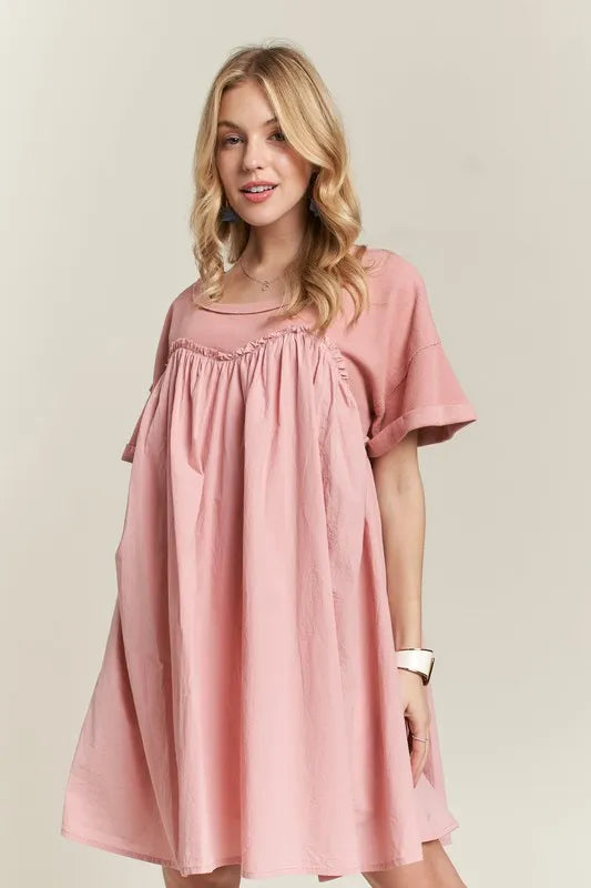 Image of ADORA Round Neck Half Sleeve Babydoll Dress | Queeble.shop