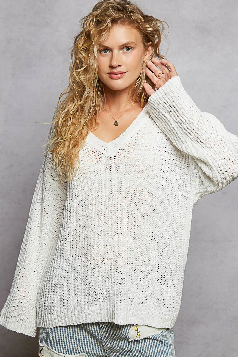 Image of POL Oversized V-Neck Knit Top | Queeble.shop