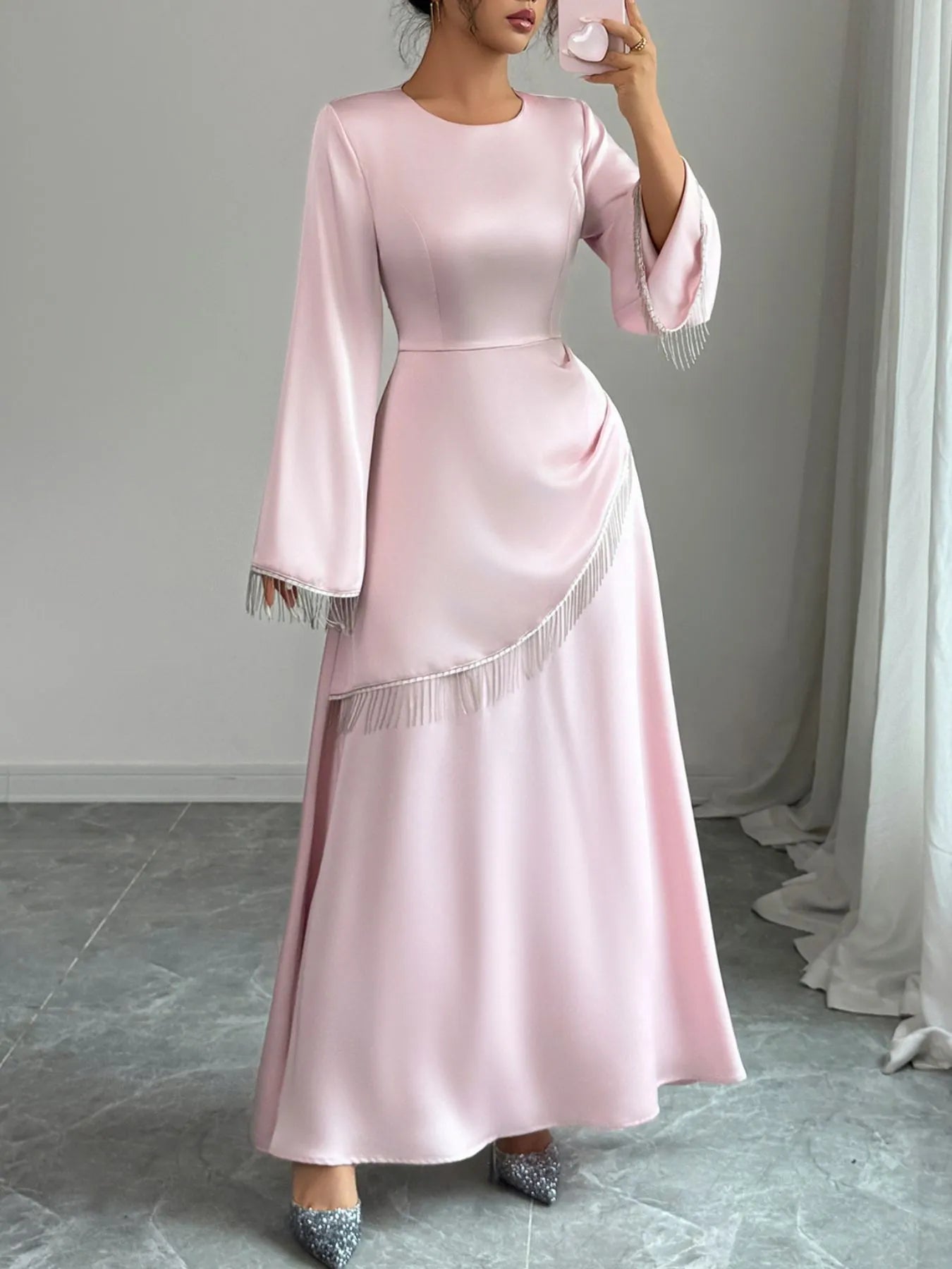 Image of Fringe Long Sleeve Bodycon Maxi Dress | Queeble.shop