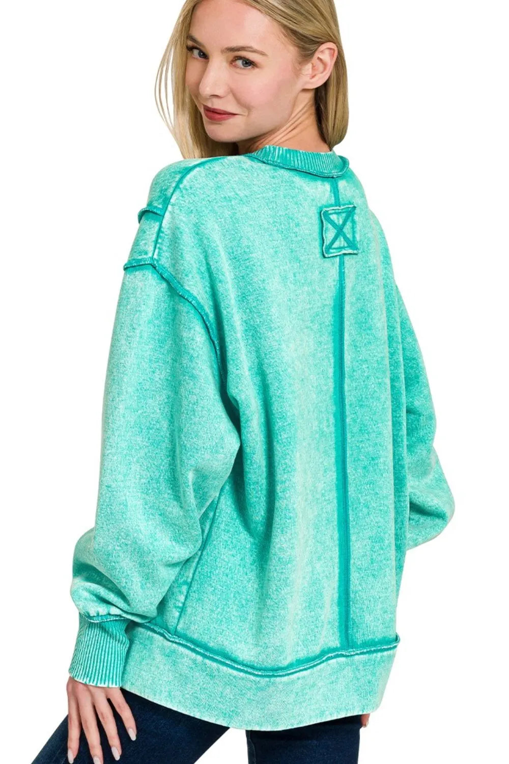 Image of Zenana Acid Wash Exposed-seam Fleece Sweatshirt | Queeble.shop