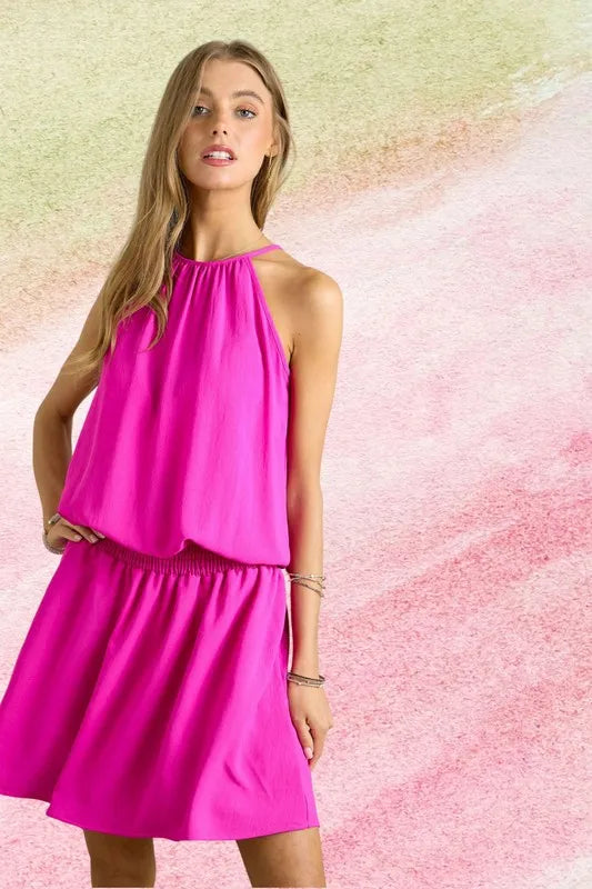 Image of ADORA Halter Neck Smocking Waist Dress | Queeble.shop