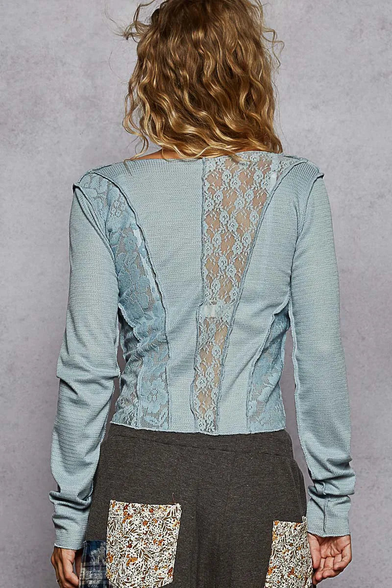 Image of POL Lace Patchwork Long Sleeve T-Shirt | Queeble.shop