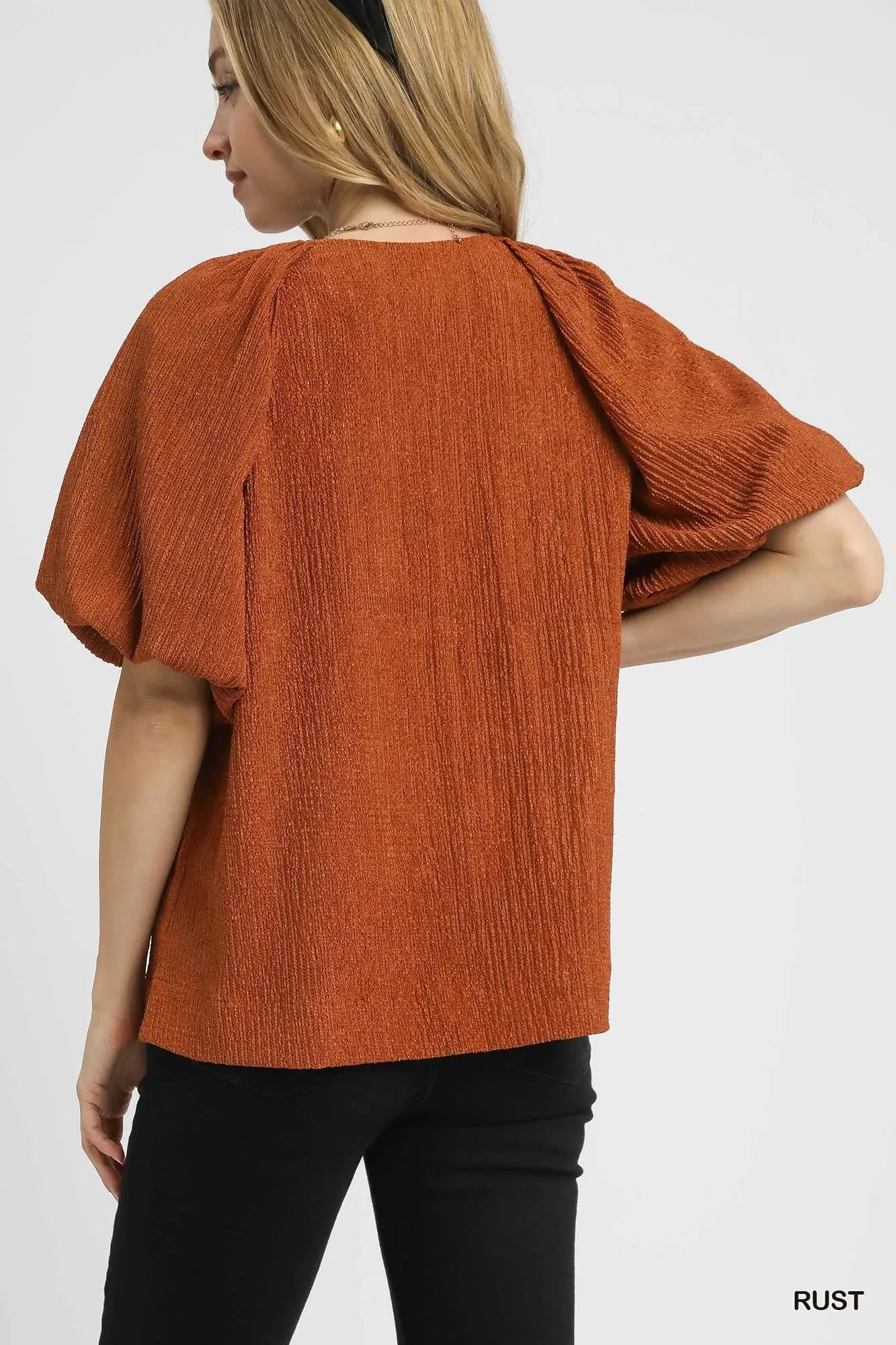 Image of Umgee Textured Flutter Sleeve Notch Neck Top | Queeble.shop