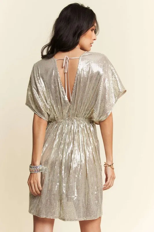 Image of Davi & Dani Sequin Plunge Neck Knot Cut Out Tie Back Party Dress | Queeble.shop