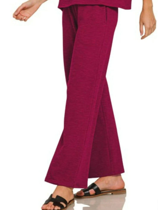 Image of Zenana Slub Short Sleeve T-Shirt and Pants Set | Queeble.shop