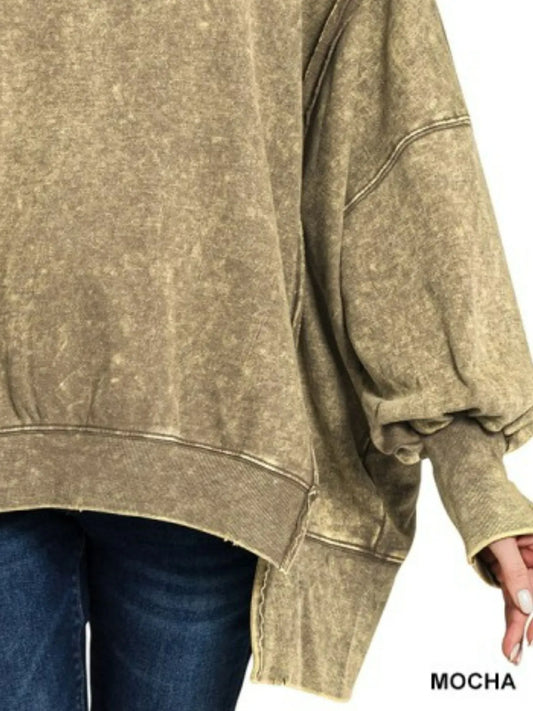 Image of Zenana Acid Wash Exposed-Seam High Low Sweatshirt | Queeble.shop