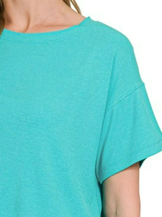 Image of Zenana Ribbed Round-Neck Crop T-Shirt | Queeble.shop