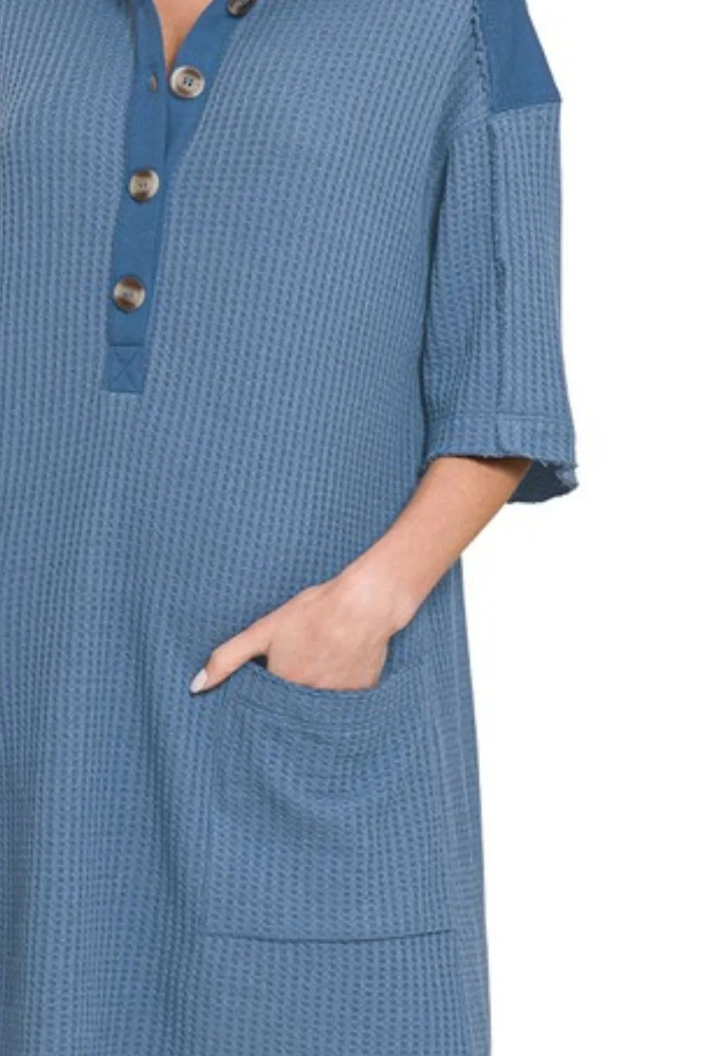 Image of Zenana Waffle Half-Button Dress with Pocket | Queeble.shop