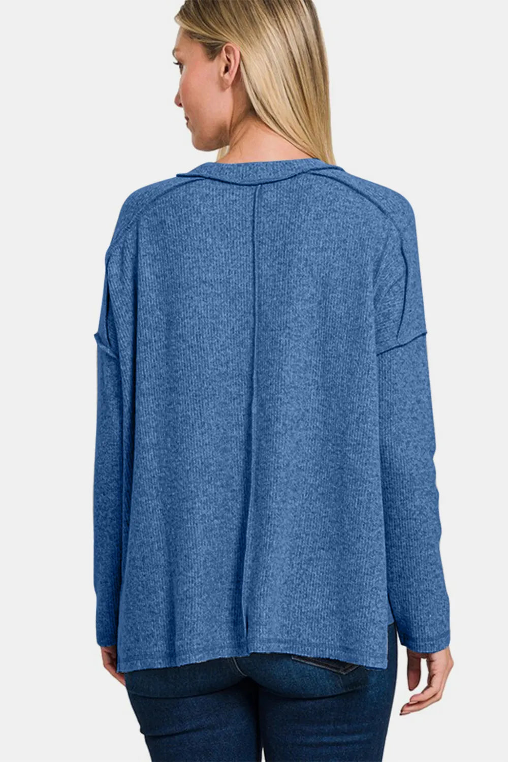 Image of Zenana Full Size Exposed Seam Brushed Round Neck Sweater | Queeble.shop