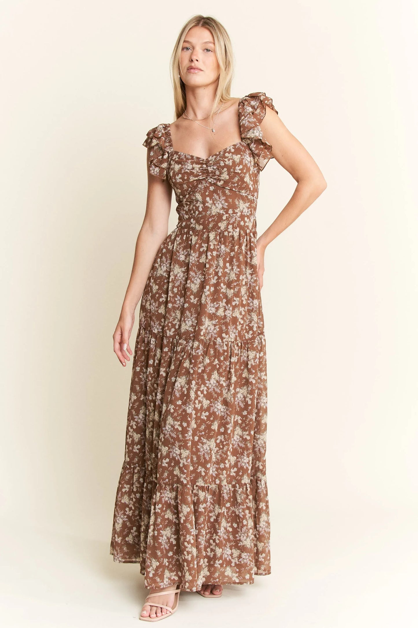 Image of Jade By Jane Ruffle Sleeve Tiered Maxi Dress | Queeble.shop