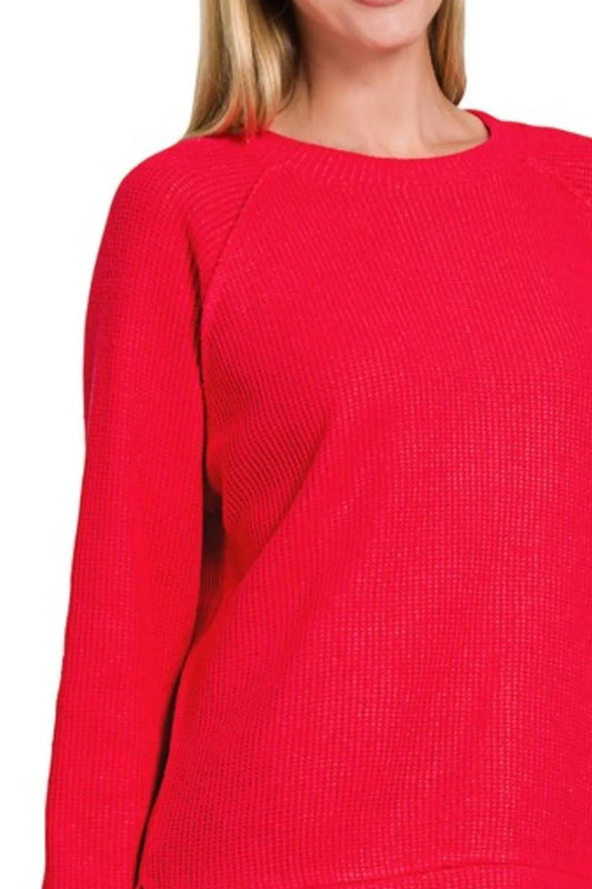 Image of Zenana Round Neck Raglan Long Sleeve Sweater | Queeble.shop