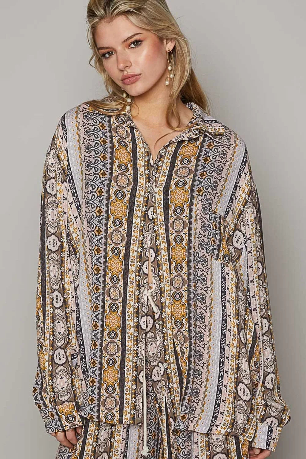 Image of POL Long Sleeve Button Down Printed Shirt | Queeble.shop