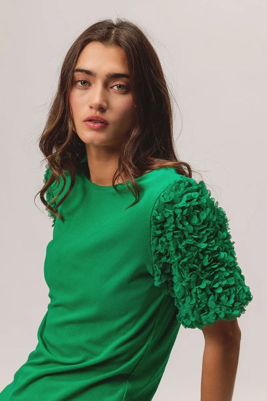 Image of BiBi Short Mesh Flower Sleeve Knit Top | Queeble.shop