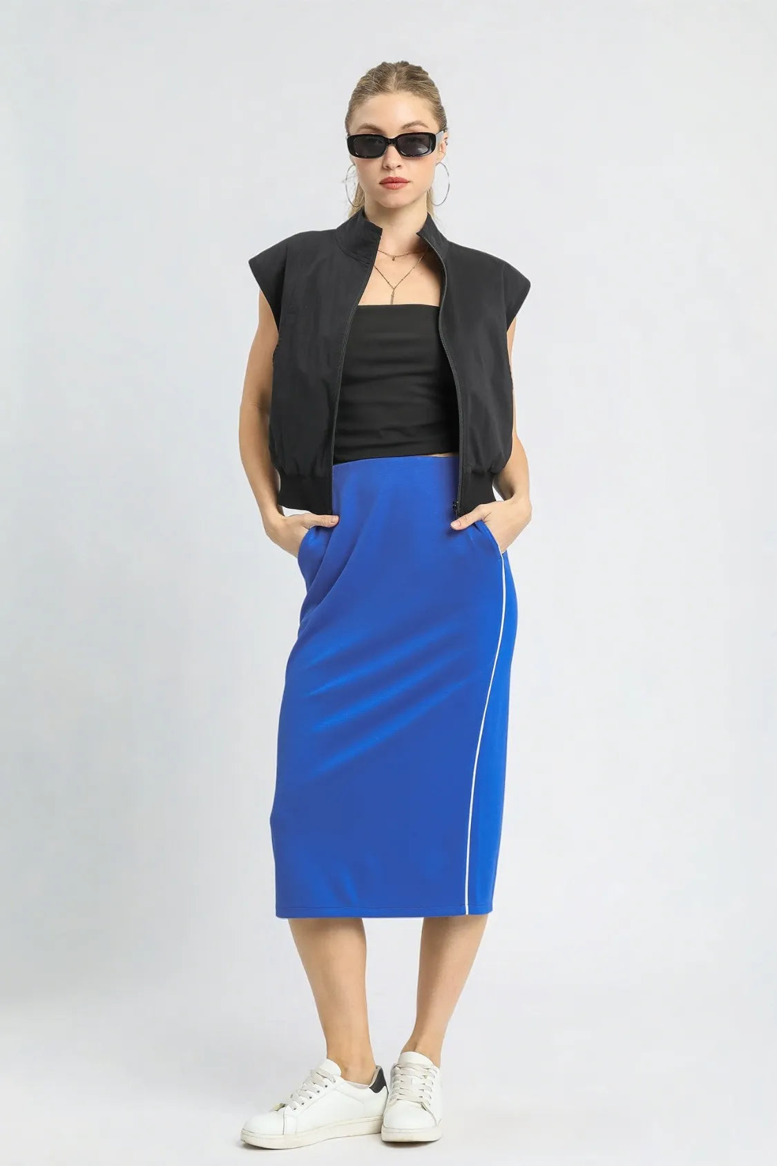 Image of Umgee Midi Pencil Skirt with Contrast Piping Detail | Queeble.shop
