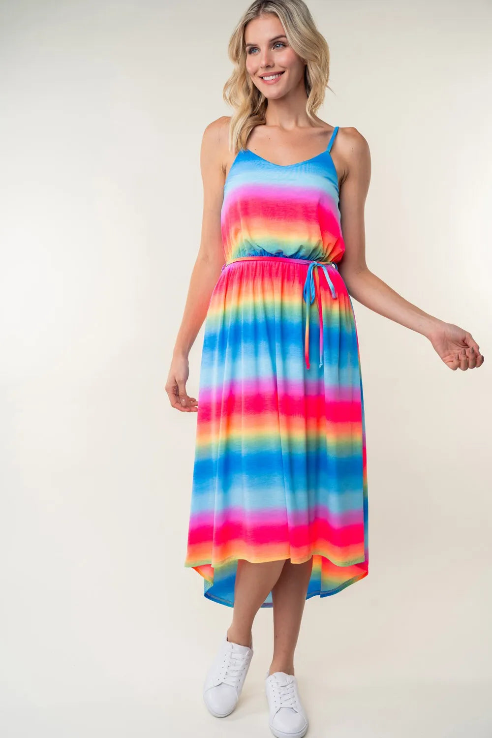 Image of White Birch Full Size Ombre Striped Midi Cami Dress | Queeble.shop