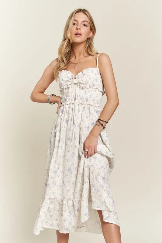 Image of ADORA Smocked Floral Sweetheart Neck Cami Dress | Queeble.shop